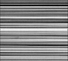 Barcode / stratosphere sign (M-mode, pneumothorax) — M-mode in pneumothorax: horizontal lines all the way down because the lung is not sliding. Only the M-mode strip is shown. Very small image (231 px).